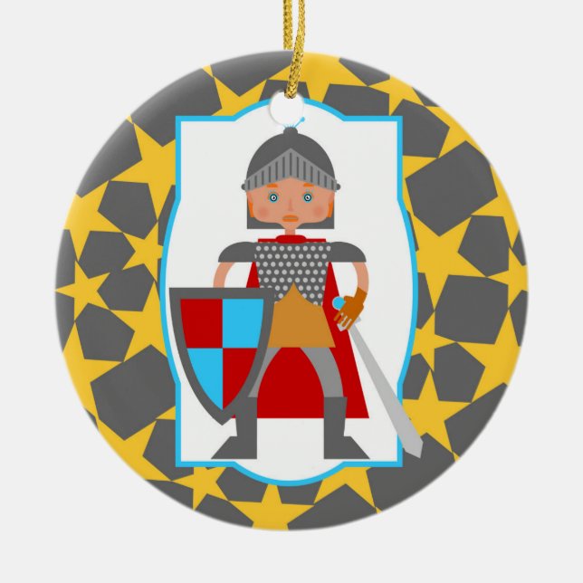 Brave Knight Boy Birthday Party Ceramic Tree Decoration (Front)