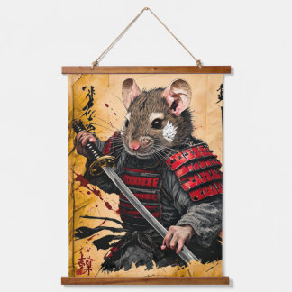 Brave Mouse Samurai Warrior - Japanese Ink Style Hanging Tapestry