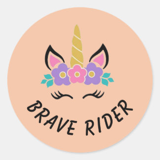 Brave Rider Unicorn - Peach Classic Round Sticker