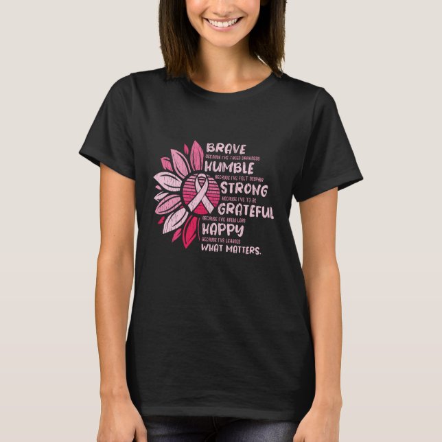 Brave Strong Grateful Breast Cancer Awareness T-Shirt (Front)