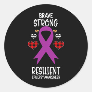Brave Strong Resilient Epilepsy Awareness Ribbon L Classic Round Sticker