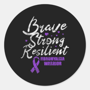 Brave Strong Resilient Fibro Awareness Grunge Classic Round Sticker
