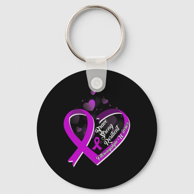Brave Strong Resilient Fibromyalgia Warrior Awaren Key Ring (Front)