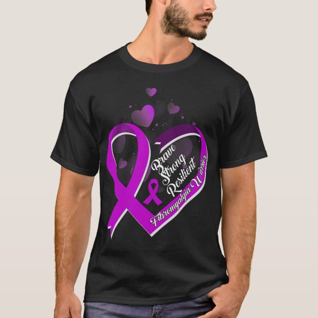 Brave Strong Resilient Fibromyalgia Warrior Awaren T-Shirt (Front)