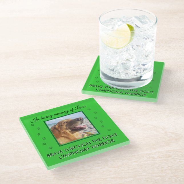 Brave Through The Fight - Pet Memorial 1 Photo Glass Coaster (Angled)