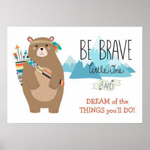Brave Tribal Bear Cute Nursery Poster