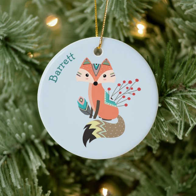 Brave Tribal Fox Personalised Ceramic Ornament (Tree)
