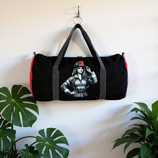 Brave Woman Firefighter Portrait Duffle Bag (Creator Uploaded)