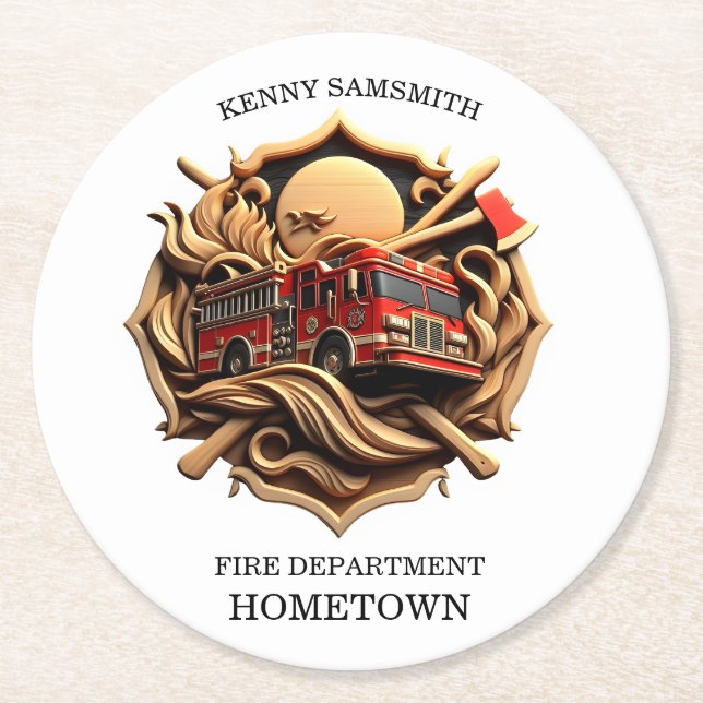 Bravery And Dedication Fire Department  Round Paper Coaster (Front)