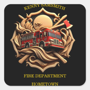 Bravery And Dedication Fire Department  Square Sticker