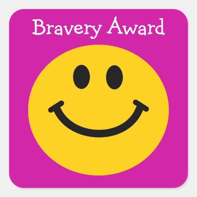 Bravery award yellow face on pink square sticker (Front)