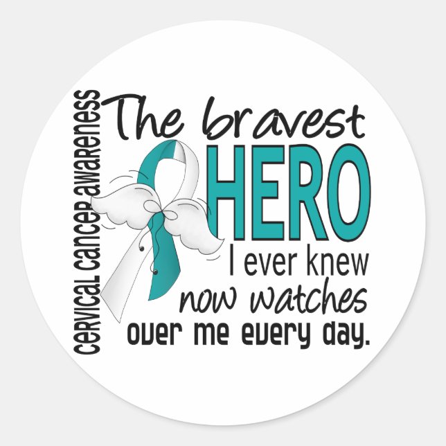 Bravest Hero I Ever Knew Cervical Cancer Classic Round Sticker (Front)