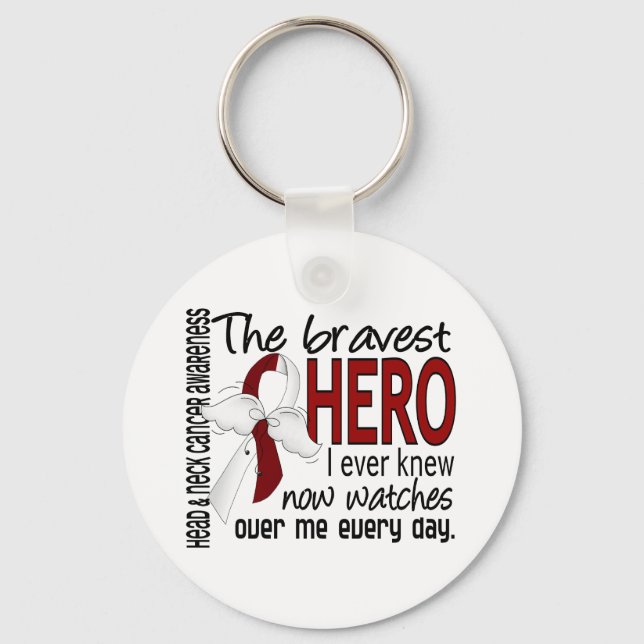 Bravest Hero I Ever Knew Head and Neck Cancer Key Ring (Front)