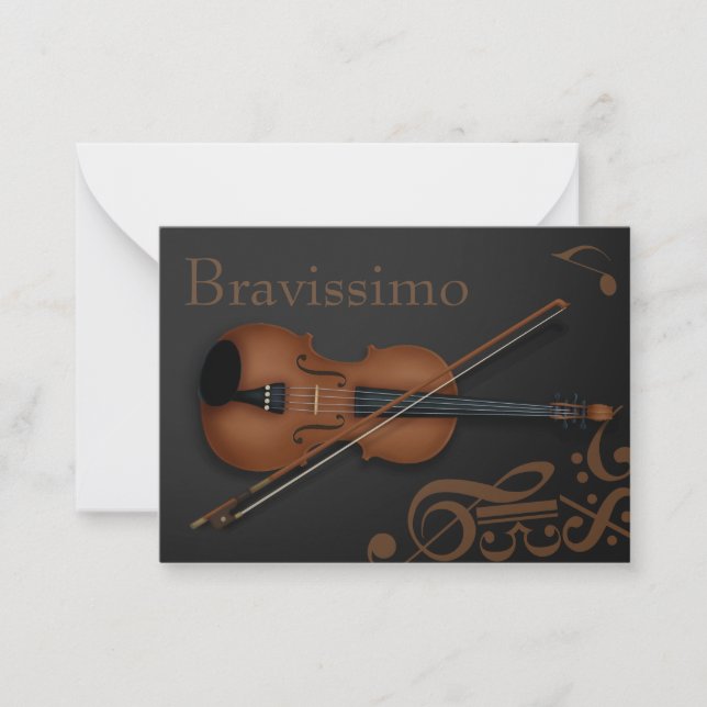 "Bravissimo" Brown Violin & Bow Black & Brown Card (Front)