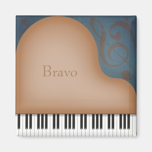 "Bravo" Brown Grand Piano Cute Customisable Music Magnet (Front)