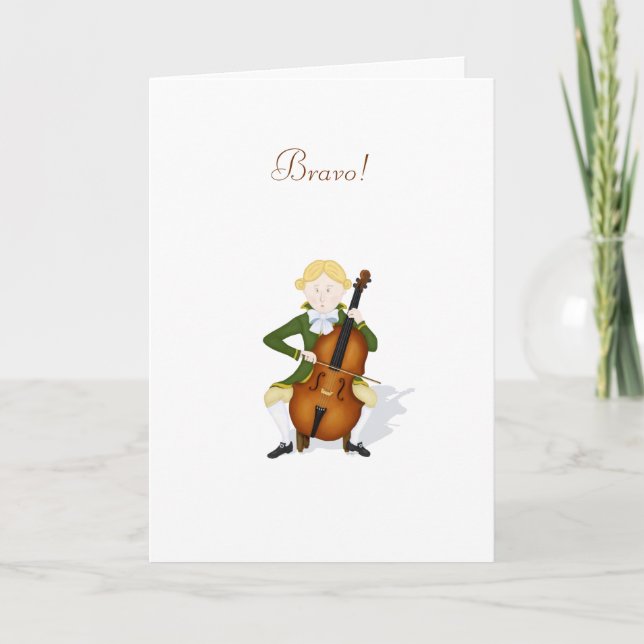 "Bravo!" Cute Cello Player Music Performance Note Card (Front)