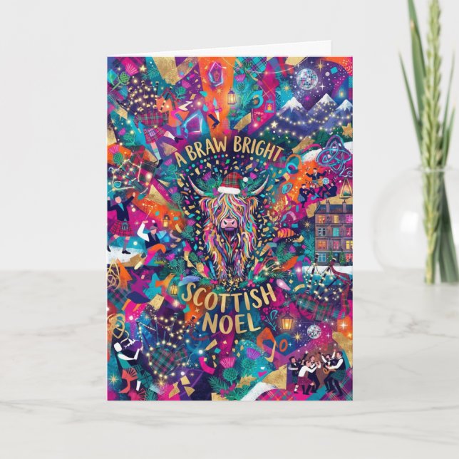 Braw Bright Scottish Noel Highland Cow Card (Front)