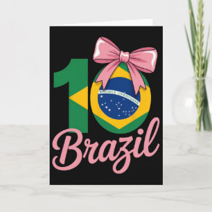 Brazil 10 Birthday Outfit With Pink Bow For Girls Card