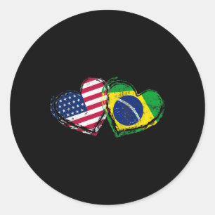 Brazil American Flag Heart Brazilian American Love Classic Round Sticker