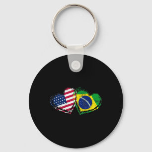 Brazil American Flag Heart Brazilian American Love Key Ring