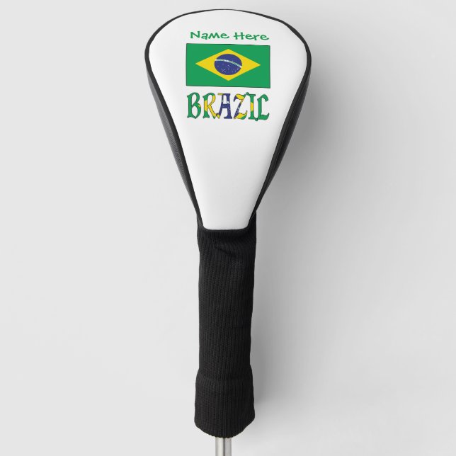 Brazil and Brazilian Flag Green Personalisation  Golf Head Cover (Front)