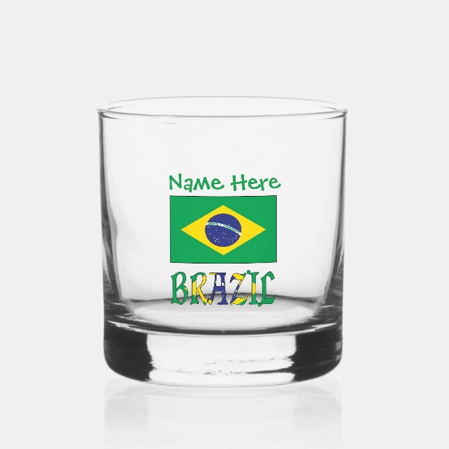 Brazil and Brazilian Flag Personalised  Whiskey Glass (Front)