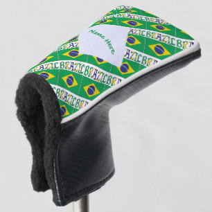 Brazil and Brazilian Flag Tiled Green Personalised Golf Head Cover