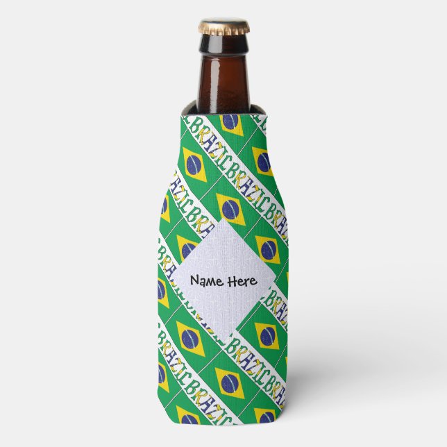 Brazil and Brazilian Flag Tiled with Your Name Bottle Cooler (Bottle Front)