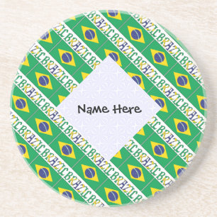 Brazil and Brazilian Flag Tiled with Your Name Coaster