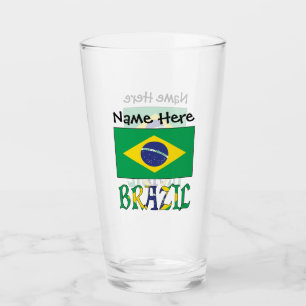 Brazil and Brazilian Flag with Your Name Glass