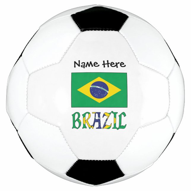 Brazil and Brazilian Flag with Your Name Soccer Ba Soccer Ball (Front)