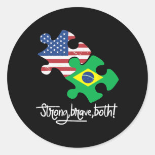 Brazil And Usa 4th July Independence Day Tee  Classic Round Sticker