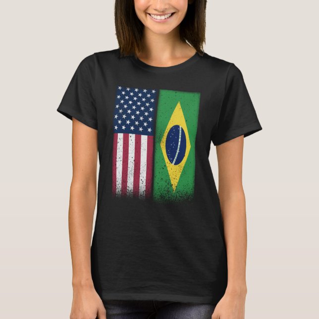 Brazil Brazilian American Flags Proud USA Brazil T-Shirt (Front)