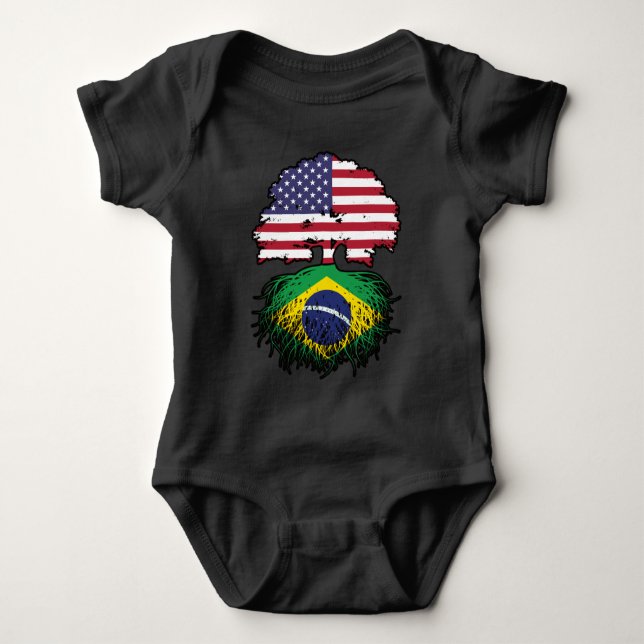 Brazil Brazilian American USA Tree Roots Flag Baby Bodysuit (Front)