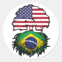 Brazil Brazilian American USA Tree Roots Flag