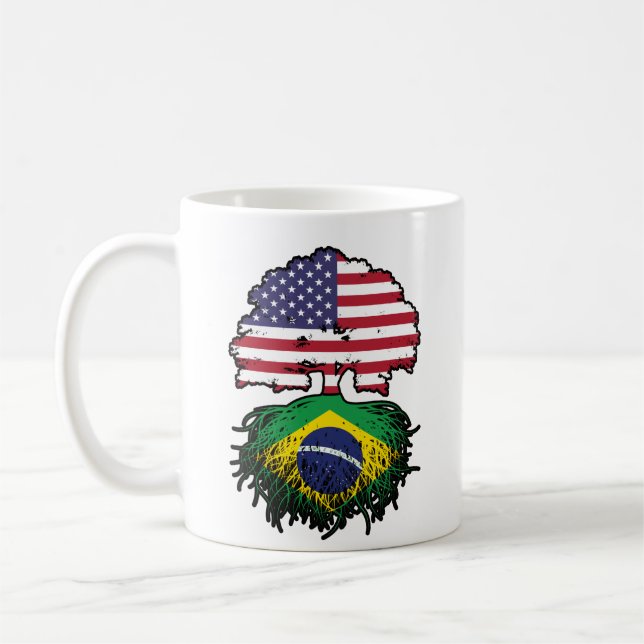 Brazil Brazilian American USA Tree Roots Flag Coffee Mug (Left)