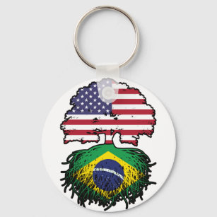 Brazil Brazilian American USA Tree Roots Flag Key Ring