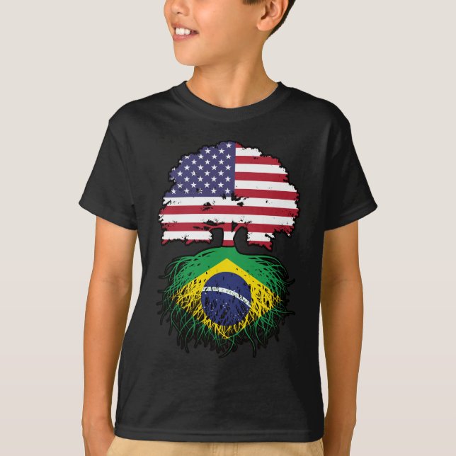Brazil Brazilian American USA Tree Roots Flag T-Shirt (Front)