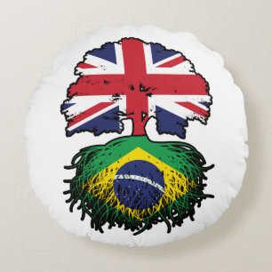 Brazil Brazilian British UK Tree Roots Flag Round Cushion