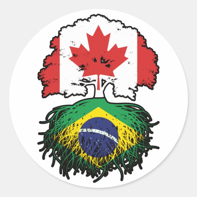 Brazil Brazilian Canadian Canada Tree Roots Flag Classic Round Sticker (Front)
