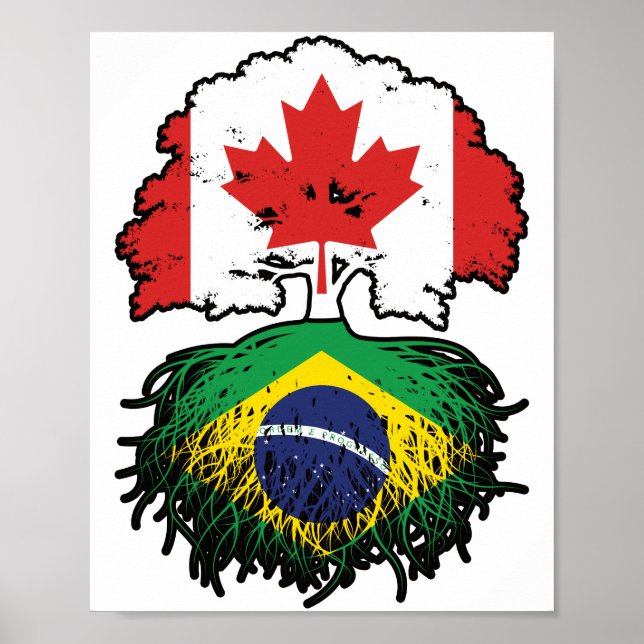 Brazil Brazilian Canadian Canada Tree Roots Flag Poster (Front)