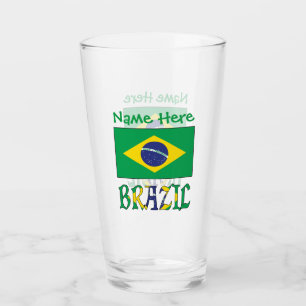 Brazil Brazilian Flag Green Personalisation Glass