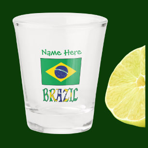 Brazil Brazilian Flag Green Personalised Shot Glass