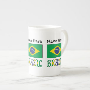 Brazil Brazilian Flag Personalised Name Bone China Mug