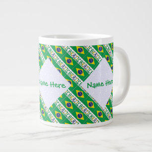 Brazil Brazilian Flag Tiled Green Personalisation  Large Coffee Mug