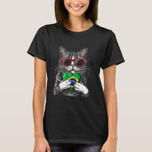 Brazil Brazilian Pride Cat Brasil Heart Brazilian  T-Shirt