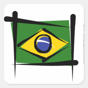 Brazil Brush Flag Square Sticker