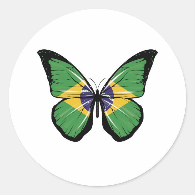 Brazil Butterfly Flag Classic Round Sticker (Front)