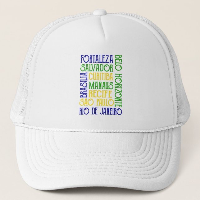 Brazil City Names Rio de Janeiro Sao Paulo Trucker Hat (Front)