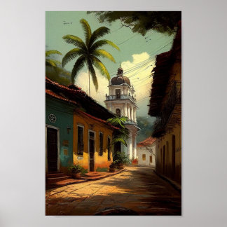 Brazil Colonial Villa, Palm Tree Wall Art Poster 
